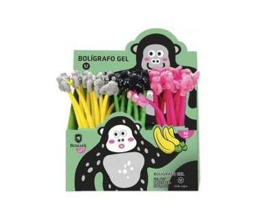Bismark Animals Gorila Boligrafo Tacto Soft con Divertidos Gorilas - Punta Fina - Tinta Gel Color Negro - 3 Dise&ntilde;os Diferentes