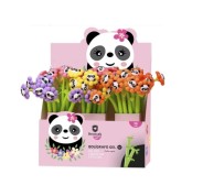Bismark Animals Panda Boligrafo Tacto Soft con Flores y Cara de Panda - Punta Fina - Tinta Gel Color Negro - 6 Diseños Diferentes