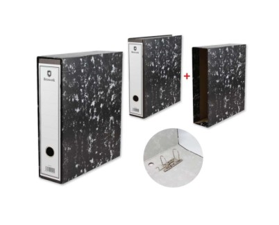 Bismark Archivador A-Z Jaspeado A4 con Funda - Lomo 75mm - Carton Forrado - Tarjetero en el Lomo - Mecanismo de Palanca - Color Negro Jaspeado