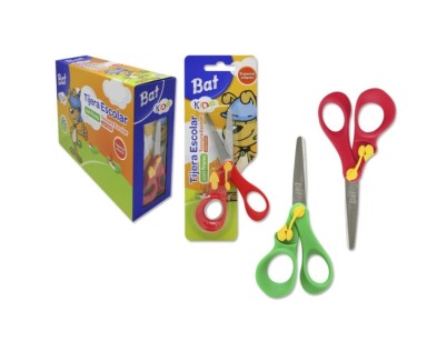 Bismark Bat Tijera Escolar 13cm con Freno Quality - Mangos en Plastico - Punta Roma - 2 Colores Surtidos