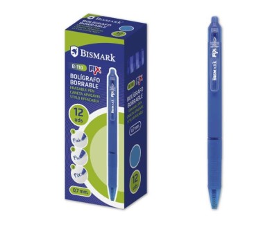 Bismark Boligrafo Borrable con Clip - Punta de 0.7 mm - Grip de Goma - Color Azul