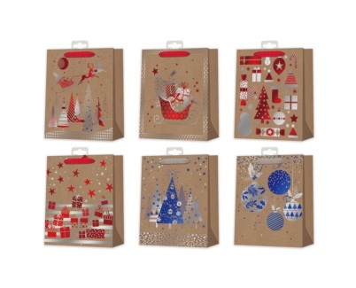 Bismark Bolsa de Papel Kraft Navidad - Impresion Foil - 6 Dise&ntilde;os Diferentes