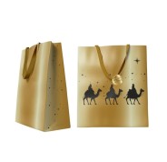Bismark Bolsa de Papel Reyes Magos - Medidas 24x32x10cm - Tarjeta Colgante - Color Oro