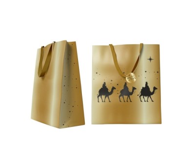 Bismark Bolsa de Papel Reyes Magos - Medidas 24x32x10cm - Tarjeta Colgante - Color Oro