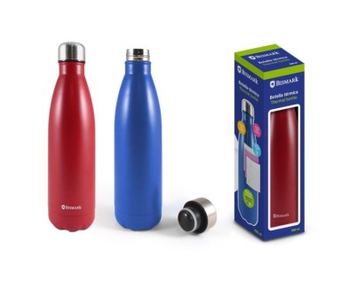Bismark Botella Termica 500ml - Aislamiento de Vacio de Doble Pared - Tapon Hermetico - Colores Rojo y Azul