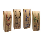 Bismark Caja/Bolsa de Carton con Asa para Botellas - Acabado Efecto Madera - Medidas 12,5x10x36cm - 4 Diseños Surtidos