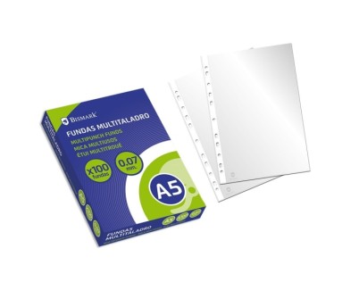 Bismark Caja de 100 Fundas Multitaladro 0.07mm - Formato A5 - Acabado Rugoso