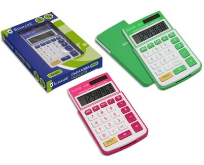 Bismark Calculadora Escolar de 8 Digitos - Tapa Dura - Funciones Basicas y Memoria - Alimentacion Solar y a Pilas - Colores Surtidos