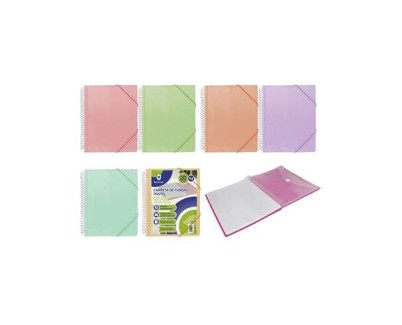 Bismark Carpeta Espiral 20 Fundas Transparentes - Polipropileno - Tama&ntilde;o A4 - Espiral Plastica Indeformable - Apertura 360 Grados - Gomas de Cierre - Colores Pastel