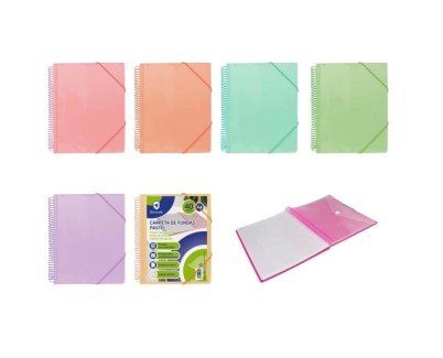 Bismark Carpeta Espiral 40 Fundas Transparentes - Polipropileno - Tama&ntilde;o A4 - Espiral Plastica Indeformable - Apertura 360 Grados - Cierre con Gomas - Colores Pastel Surtidos