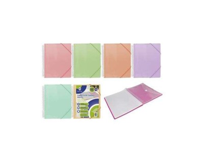 Bismark Carpeta Espiral 60 Fundas Transparentes - Polipropileno - Tamaño A4 - Espiral Plastica Indeformable - Apertura 360 Grados - Gomas de Cierre - Colores Pastel