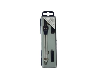 Bismark Compas Escolar con Doble Articulacion y Adaptador Universal - Presentado en Estuche de Plastico - Color Negro/Acero