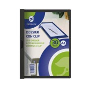 Bismark Dossier para 30 Hojas A4 con Clip Metalico Lateral - Polipropileno Transparente - Color Negro