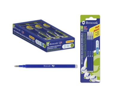 Bismark Fix Pack de 3 Recambios para Boligrafo Borrable - Punta Fina 0.7mm - Color Azul