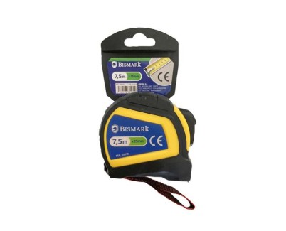 Bismark Flexometro 7.5m con Freno - Carcasa Reforzada Extra Fuerte de Goma - Cinta para Colgar - Color Negro/Amarillo