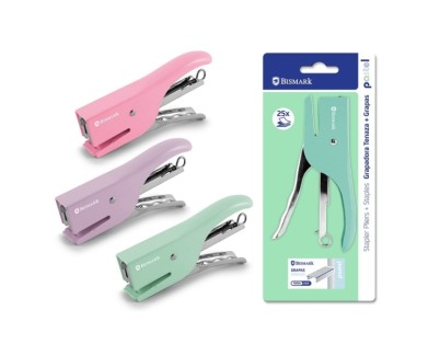 Bismark Grapadora de Tenaza + 1000 Grapas 24/6 - Capacidad de Grapado 25 Hojas - Dise&ntilde;o Ergonomico - Alta Durabilidad - Colores Pastel Surtidos