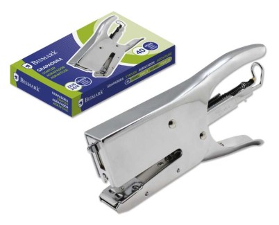 Bismark Grapadora de Tenaza Cromada - Capacidad de Grapado 40 Hojas - Dise&ntilde;o Ergonomico - Alta Durabilidad - Color Plata