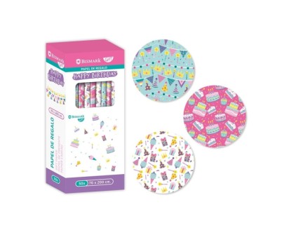 Bismark Happy Birthday Rollo de Papel Regalo - Medidas 70cmx200cm - 3 Diseños Diferentes