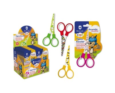 Bismark Kids Deco Tijera Escolar 13cm - Acero de Aleacion Extra - Hojas Decoradas - Mangos en Plastico - Punta Roma - 4 Diseños Surtidos