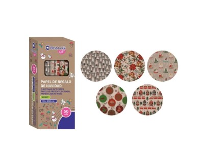 Bismark Kraft Navidad Rollo de Papel Kraft Regalo - Medidas 70cmx200cm - 5 Dise&ntilde;os Diferentes