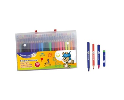 Bismark Maletin Escolar de Escritura con 20 Rotuladores de Colores, 30 Lapices de Colores, 20 Pinturas de Cera con Punta y 20 Pinturas