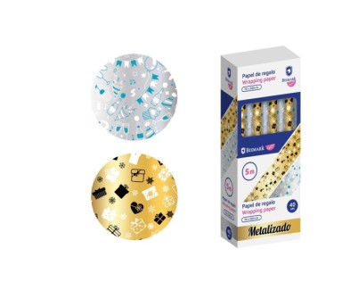 Bismark Metalizado Rollo de Papel Regalo - Medidas 70cmx500cm - 2 Diseños Diferentes