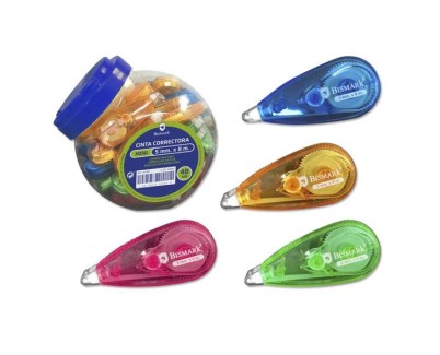 Bismark Mini Cinta Correctora 5mm x 8m - Cuerpo Transparente de Colores