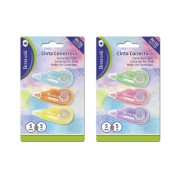 Bismark Mini Pastel Pack de 3 Cintas Correctoras 5mmx5m - Perfecta Adherencia al Papel - Presentacion en Blister - Cuerpo de Colores Pastel Surtidos
