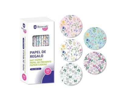 Bismark Naturaleza Rollo de Papel Regalo - Medidas 70cmx200cm - 5 Diseños Diferentes - 10 Rollos por Diseño