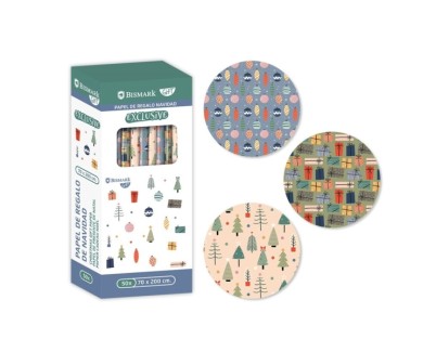 Bismark Navidad Exclusive Rollo de Papel Regalo - Medidas 70cmx200cm - 3 Diseños Diferentes