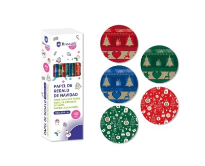 Bismark Navidad Metalizado Rollo de Papel Regalo - Medidas 100cmx300cm - 5 Diseños Diferentes