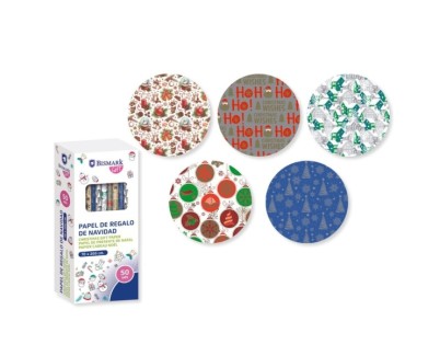 Bismark Navidad Oro/Plata Rollo de Papel Regalo - Medidas 70cmx200cm - 5 Diseños Diferentes