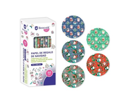 Bismark Navidad Papa Noel Rollo de Papel Regalo - Medidas 70cmx200cm - 5 Diseños Diferentes