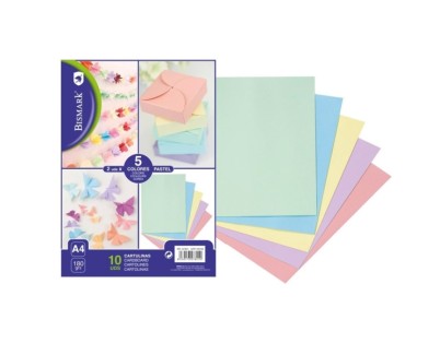 Bismark Pack de 10 Cartulinas 180 g/m² - Tamaño A4 - Colores Pastel Surtidos