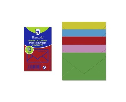 Bismark Pack de 10 Sobres de Papel - Medidas 76x120mm - Colores Surtidos