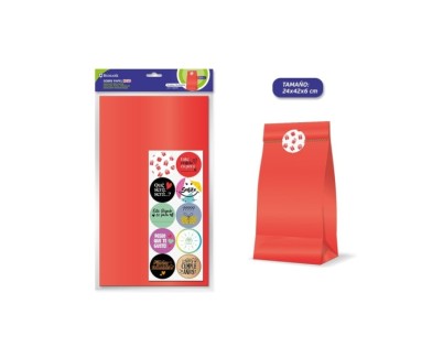 Bismark Pack de 10 Sobres Papel Kraft 50grs con 10 Pegatinas para Cierre - Medidas 24x42x6cm - Ideal para Regalos - Color Rojo