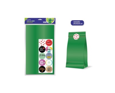 Bismark Pack de 10 Sobres Papel Kraft 50grs con 10 Pegatinas para Cierre - Medidas 24x42x6cm - Ideal para Regalos - Color Verde