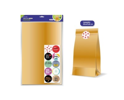 Bismark Pack de 10 Sobres Papel Kraft 50grs con 10 Pegatinas para Cierre - Medidas 30x47x8cm - Ideal para Regalos - Color Oro