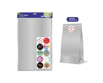 Bismark Pack de 10 Sobres Papel Kraft 50grs con 10 Pegatinas para Cierre - Medidas 30x47x8cm - Ideal para Regalos - Color Plata