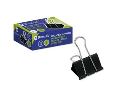 Bismark Pack de 12 Pinzas Sujetapapeles Metalicas de 19mm - Pala Abatible - Color Negro