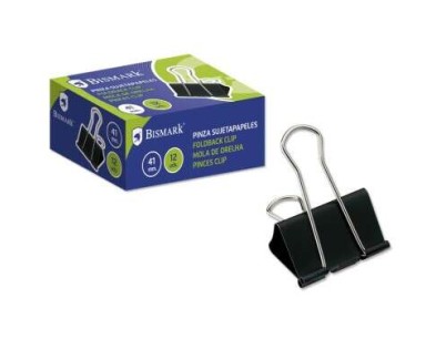 Bismark Pack de 12 Pinzas Sujetapapeles Metalicas de 41mm - Pala Abatible - Color Negro