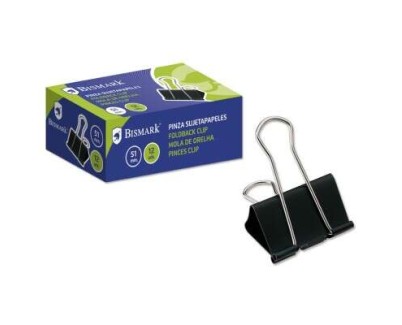 Bismark Pack de 12 Pinzas Sujetapapeles Metalicas de 51mm - Pala Abatible - Color Negro