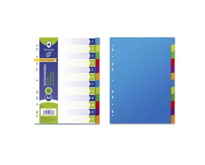 Bismark Pack de 12 Separadores - Tamaño A4 - Extragruesos - Fabricados en Polipropileno - Colores Surtidos