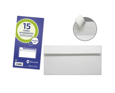 Bismark Pack de 15 Sobres Americanos Papel 90grs - Medidas 115x225mm - Cierre Autoadhesivo - Color Blanco