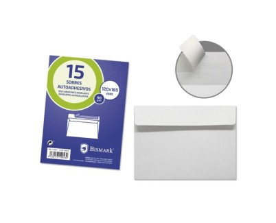 Bismark Pack de 15 Sobres Comercial Papel 90grs - Medidas 120x165mm - Cierre Autoadhesivo - Color Blanco