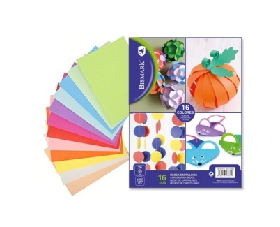 Bismark Pack de 16 Cartulinas 180 g/m&sup2; - Tama&ntilde;o 24 x 32cm - Colores Surtidos