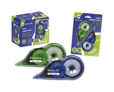 Bismark Pack de 2 Cintas Correctoras 5mm x 12m - Cuerpo Transparente - Forma Ergonomica