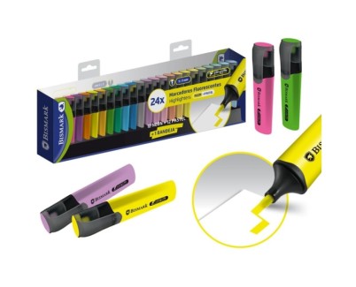 Bismark Pack de 24 Marcadores Fluorescentes - Punta Biselada 2 - 5mm Aprox - Tinta Base de Agua - Larga Duracion - Colores Neon y Pastel Surtidos