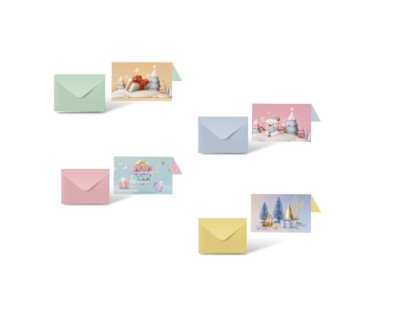 Bismark Pack de 24 Tarjetas de Felicitacion Navideña con Sobre Pastel - Tamaño Tarjeta 12.5x17.5cm - Diseños Variados Pastel