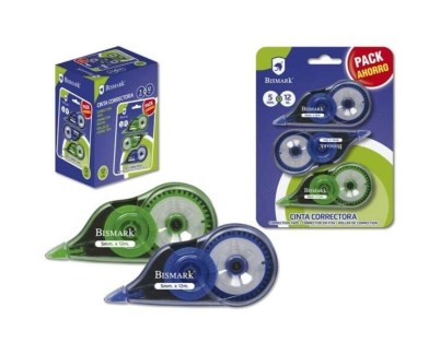 Bismark Pack de 3 Cintas Correctoras 5mm x 12m - Cuerpo Transparente - Forma Ergonomica